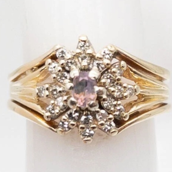 Solid 14K yellow gold woman’s lady’s natural alexandrite diamond ring band 6.75 - Picture 2 of 11